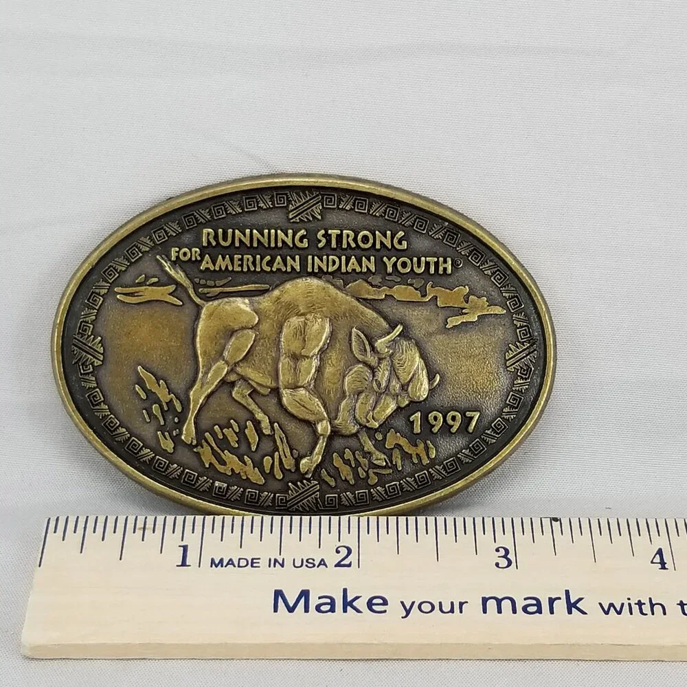 Belt Buckle 1977 Buffalo Running Strong For American Indian Youth Native America